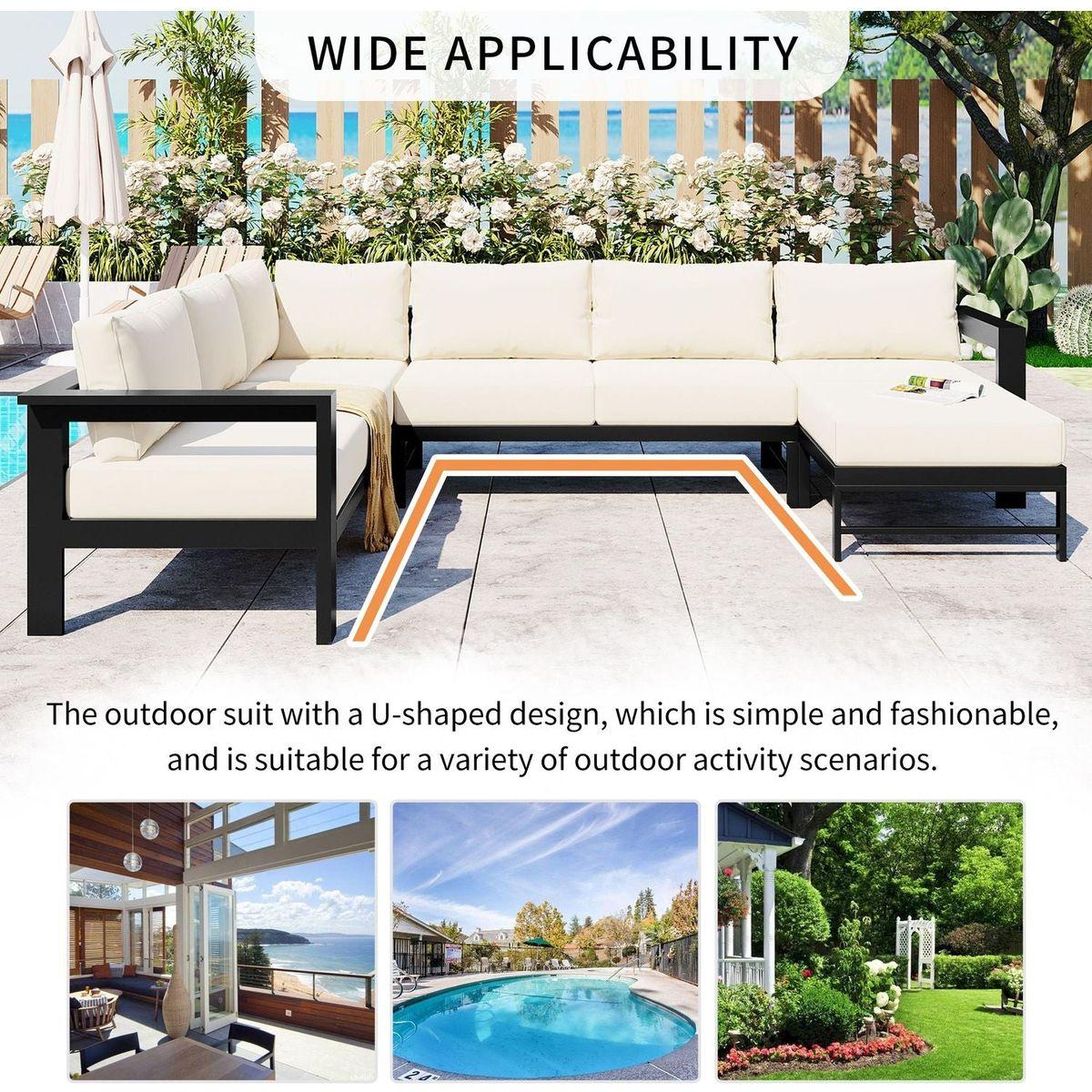 U-shaped multi-person outdoor sofa set, suitable for gardens, backyards, and balconies.