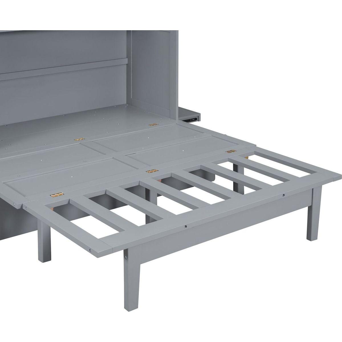 Queen Size Murphy Bed with USB Port and removable Shelves on Each Side,Gray