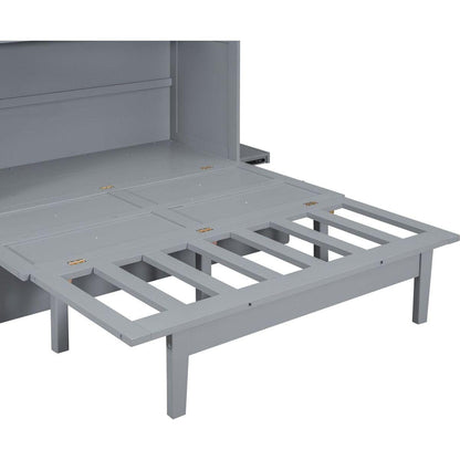 Queen Size Murphy Bed with USB Port and removable Shelves on Each Side,Gray