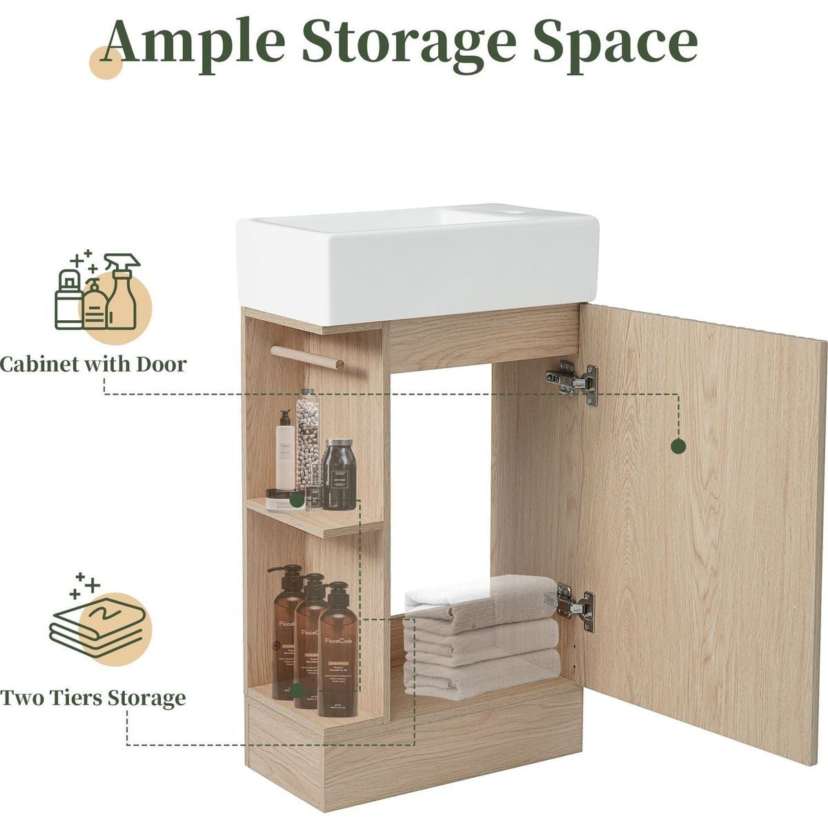 18.6" Bathroom Vanity with Sink, Bathroom Vanity Cabinet with Two-tier Shelf, Left or Right Orientation, Natural