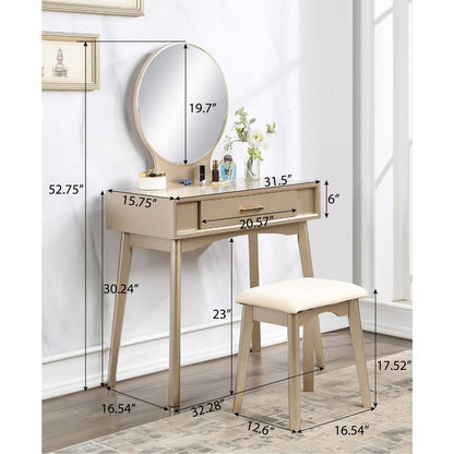 Maly Contemporary Wood Vanity and Stool Set, Pink