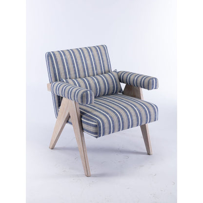 Accent chair, KD rubber wood legs with black finish. Fabric cover the seat. With a cushion.Blue Stripe