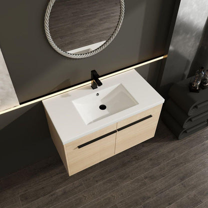 LEVISTAR Oak 36 Inch Bathroom Vanity with resin Countertop Sink, 2 Doors Bathroom Cabinet Set