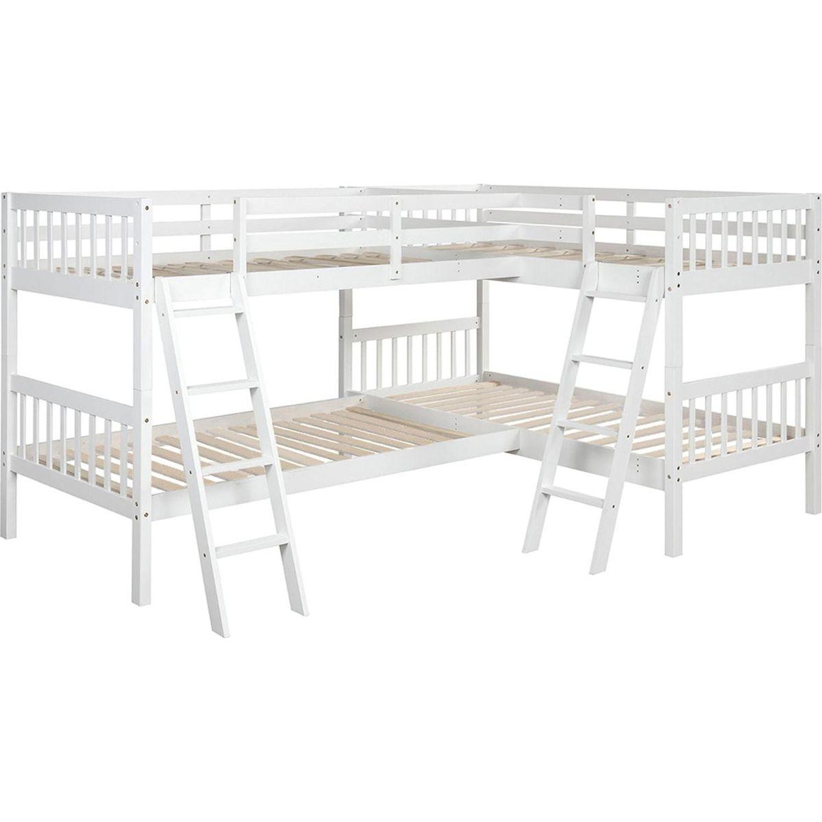 L-Shaped Bunk Bed with Ladder,Twin Size-Gray