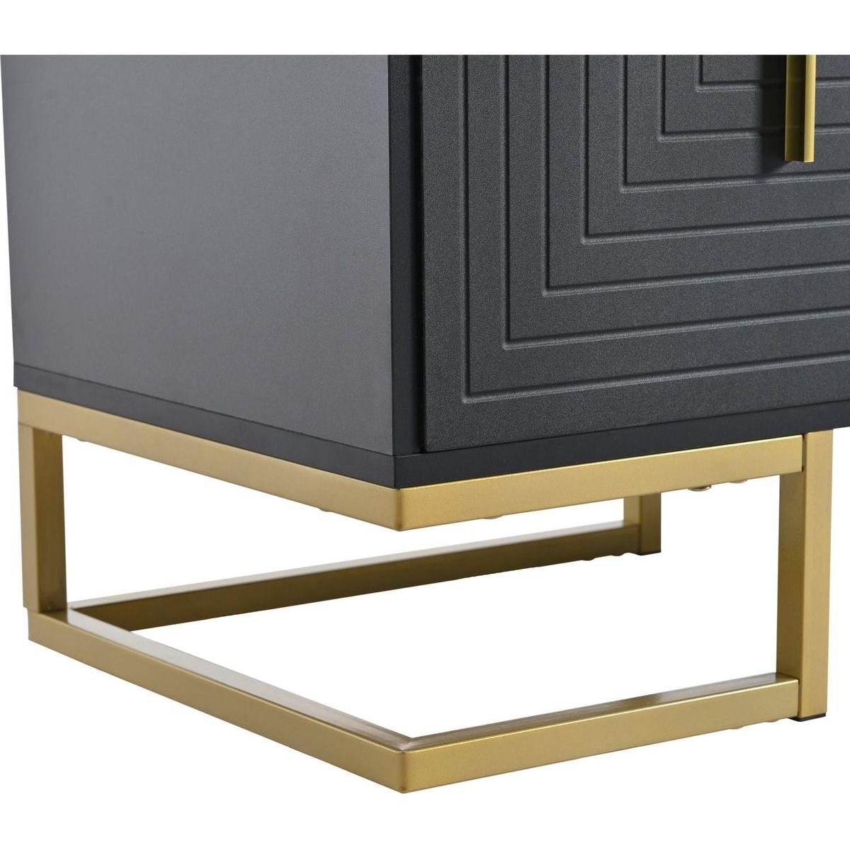 Modern TV Stand with Metal Legs and Gold Handles for TVs Up to 80", Media Console Table with Cabinets and Adjustable Shelves, Luxury TV Cabinet with Geometric Lines for Living Room, Black