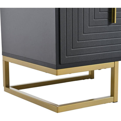 Modern TV Stand with Metal Legs and Gold Handles for TVs Up to 80", Media Console Table with Cabinets and Adjustable Shelves, Luxury TV Cabinet with Geometric Lines for Living Room, Black