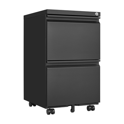 2 Drawer File Cabinet with Lock, Metal Under Desk Rolling Filing Cabinet fits Letter/Legal/A4 Size for Home Office, Mobile Filing Cabinet, Assemble Required, Black