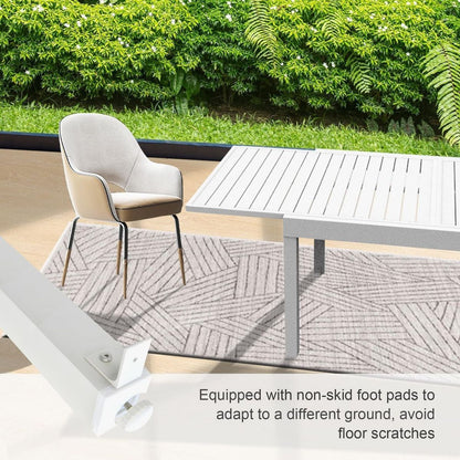 Aluminum Patio Extendable Dining Table 35"- 71", Adjustable Indoor Outdoor Patio Dining Table with E-Coating for 4-6 Person Garden Lawn Porch Bistro Furniture, Elegant Ivory White