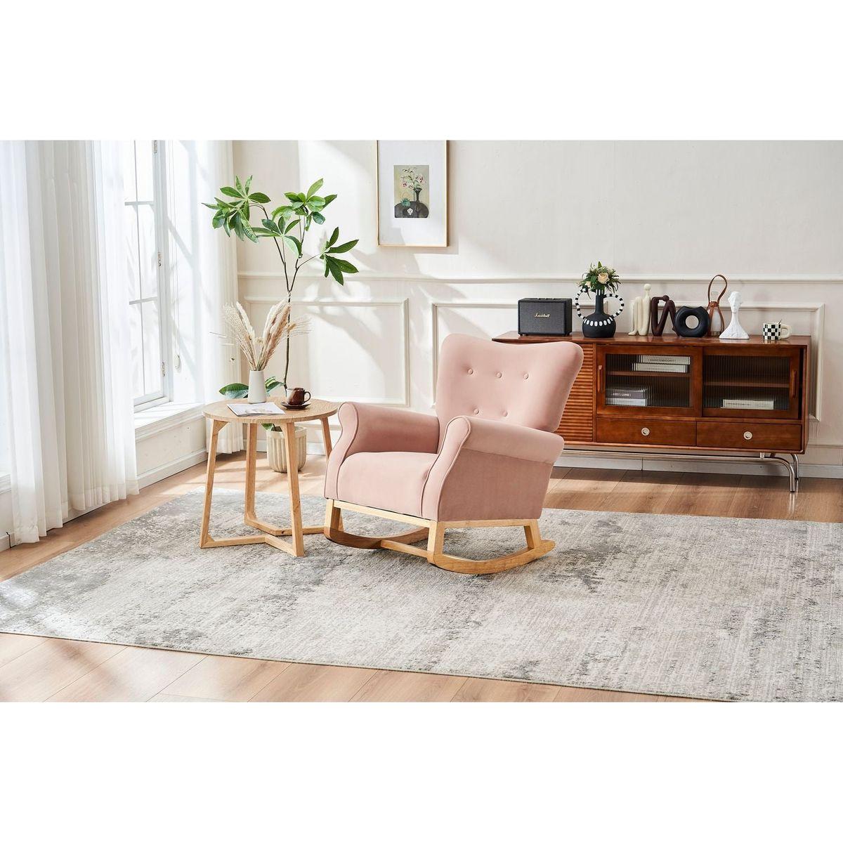 Baby Room High Back Rocking Chair Nursery Chair, Comfortable Rocker Fabric Padded Seat, Modern High Back Armchair