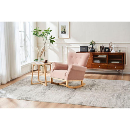 Baby Room High Back Rocking Chair Nursery Chair, Comfortable Rocker Fabric Padded Seat, Modern High Back Armchair