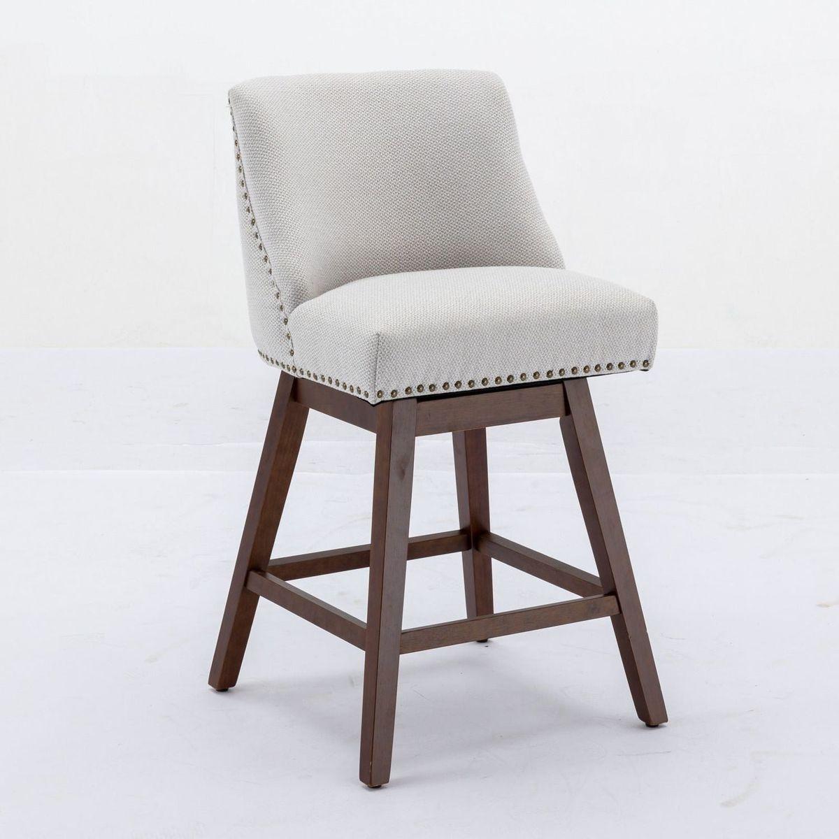 Counter Height Swivel Barstools, 26" H Seat Height Upholstered Bar Stools Set of 2, Fabric in Ivory - Streamdale Furniture