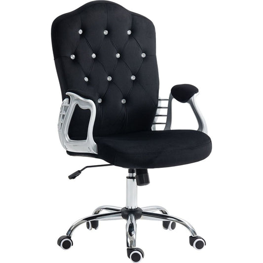 Vinsetto Home Office Chair, Velvet Computer Chair, Button Tufted Desk Chair with Swivel Wheels, Adjustable Height, and Tilt Function, Black