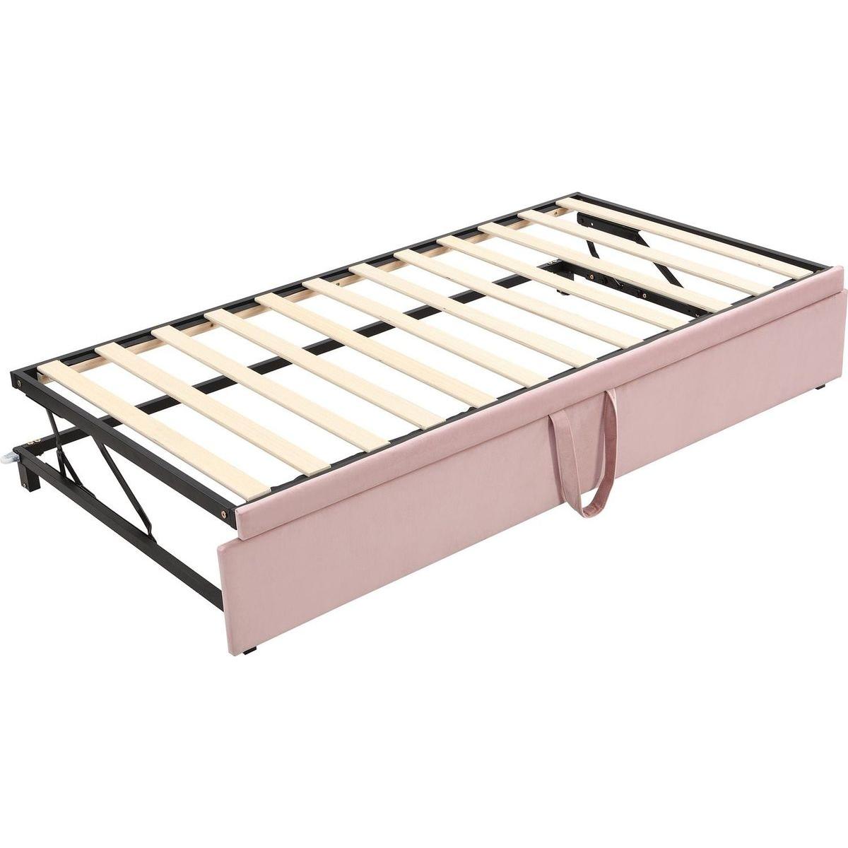 Twin Size Upholstered daybed with Pop Up Trundle, Pink