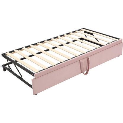 Twin Size Upholstered daybed with Pop Up Trundle, Pink