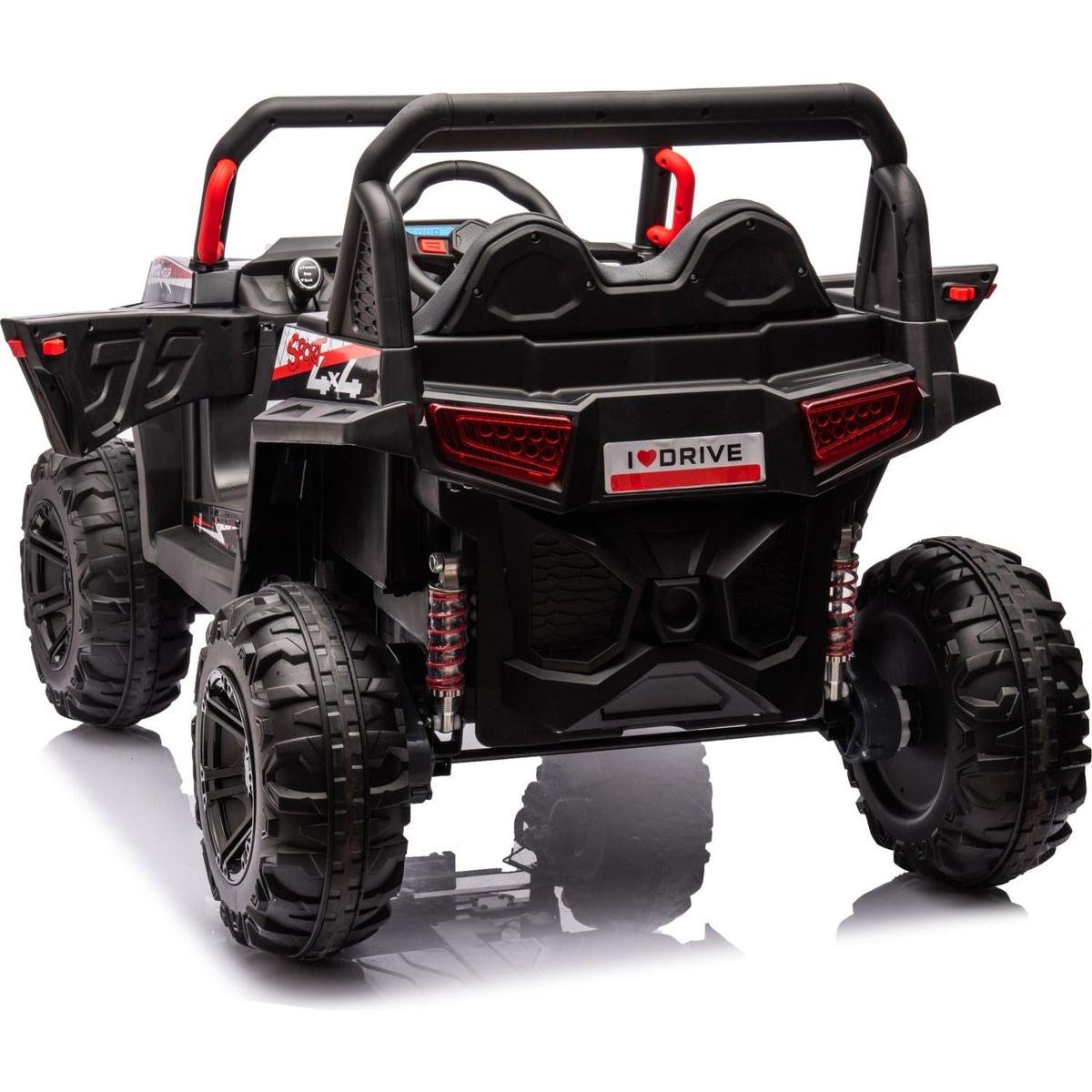 12v7ax2 30wx4 Four-wheel drive leather seat one button start,forward and backward, high and low speed, music, front light, power display, two doors can open, 2.4G R/C, seat belt four wheel absorber