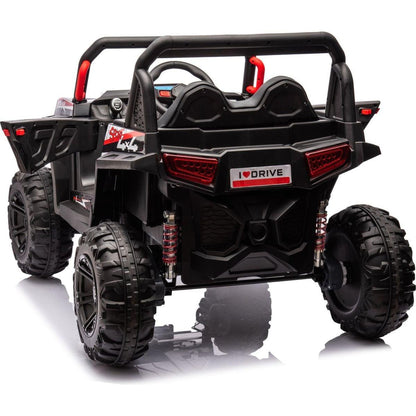 12v7ax2 30wx4 Four-wheel drive leather seat one button start,forward and backward, high and low speed, music, front light, power display, two doors can open, 2.4G R/C, seat belt four wheel absorber