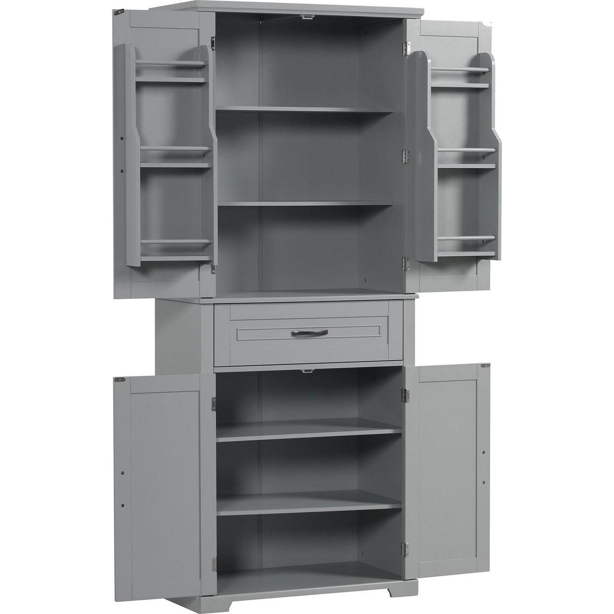 Bathroom Storage Cabinet with Doors and Drawer, Multiple Storage Space, Adjustable Shelf, Grey