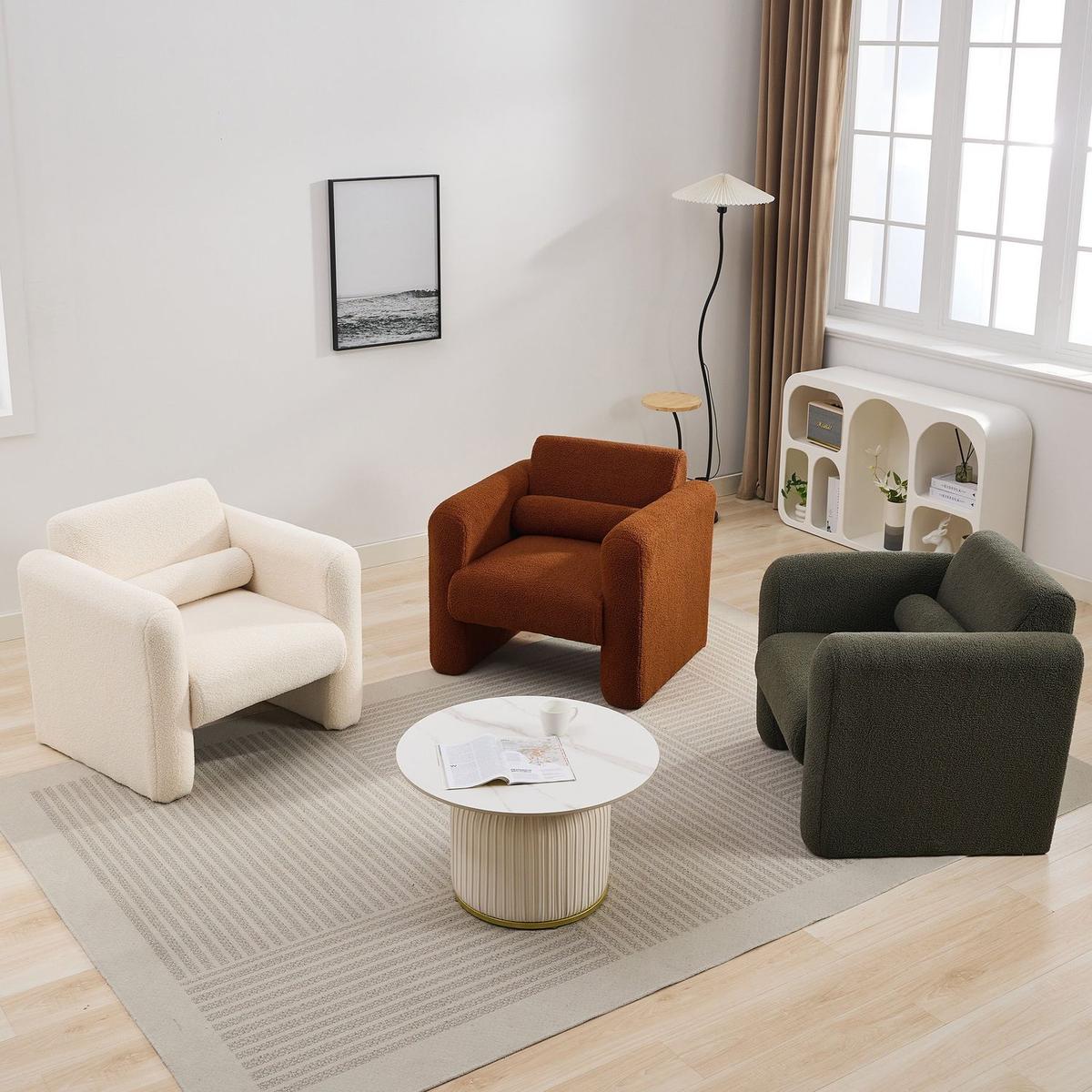 Modern Accent Chair Lambskin Sherpa Fabric Upholstered Comfy Reading Arm Chair Soft Padded Armchair with Back and Pillow for Living Room Bedroom Reception Waiting Room Office,Burnt Orange