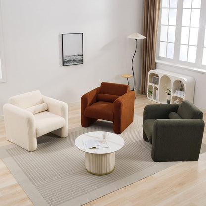 Modern Accent Chair Lambskin Sherpa Fabric Upholstered Comfy Reading Arm Chair Soft Padded Armchair with Back and Pillow for Living Room Bedroom Reception Waiting Room Office,Burnt Orange