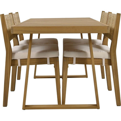 Multi-person Outdoor Acacia Wood Dining Table and Chair Set, Thick Cushions, Suitable for Balcony, Vourtyard, and Garden.