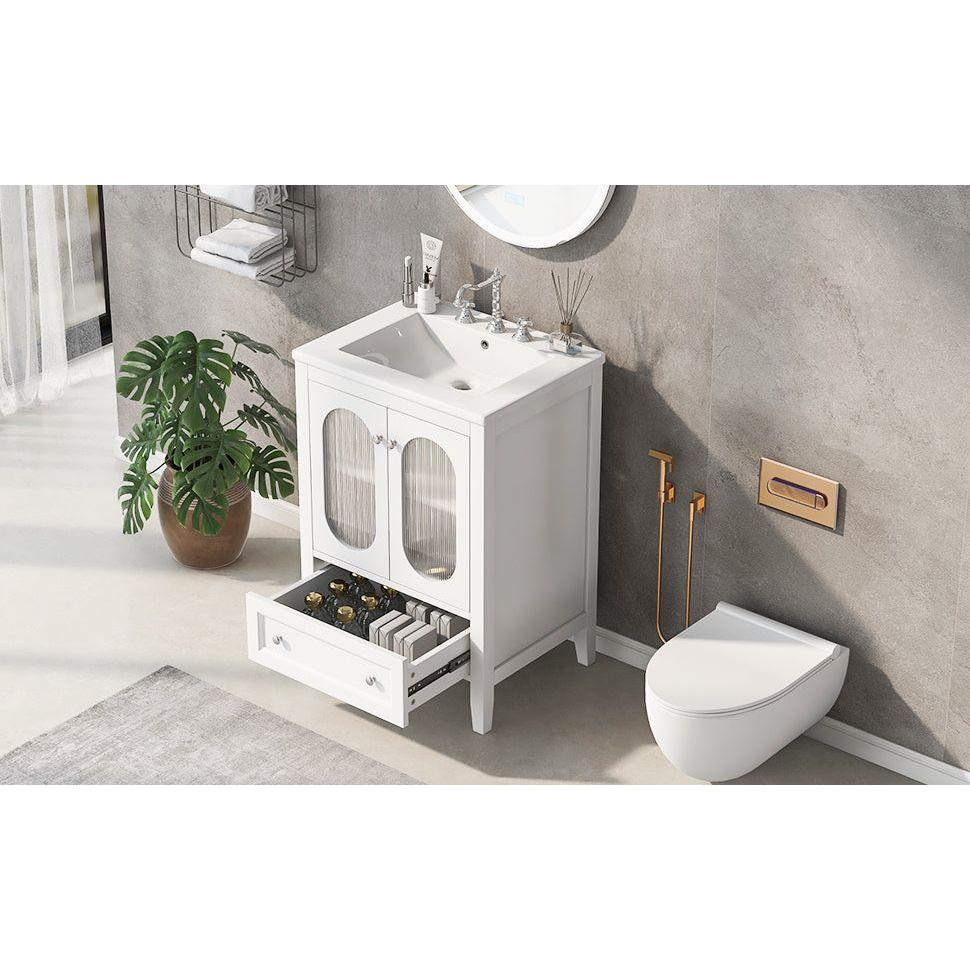 24" Bathroom Vanity with Sink, Bathroom Vanity Cabinet with One Drawer and Doors, Adjustable Shelf, Solid Wood and MDF, White