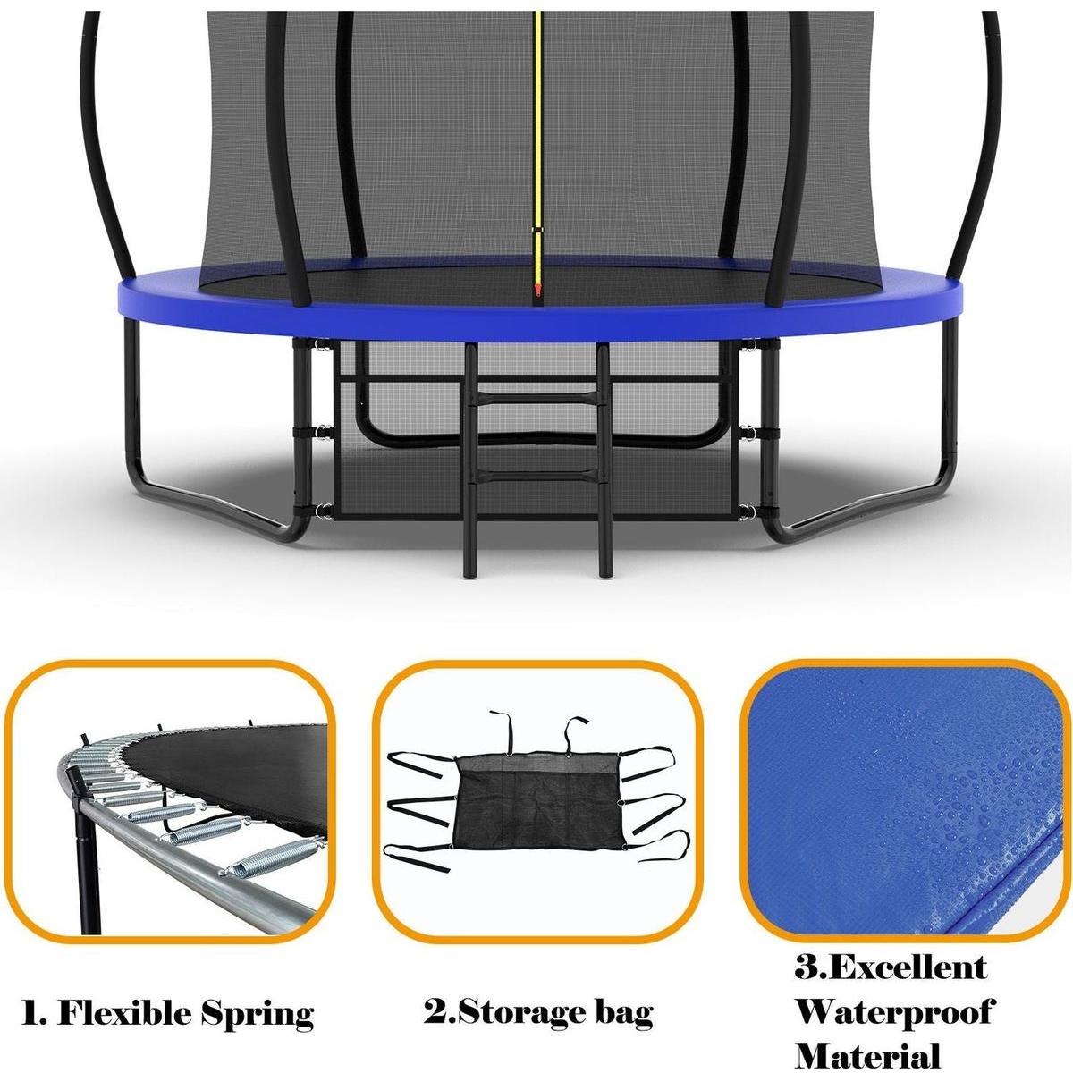 10FT Pumpkin Trampoline, Outdoor Trampoline with Basketball Hoop, Enclosure Net and Ladder