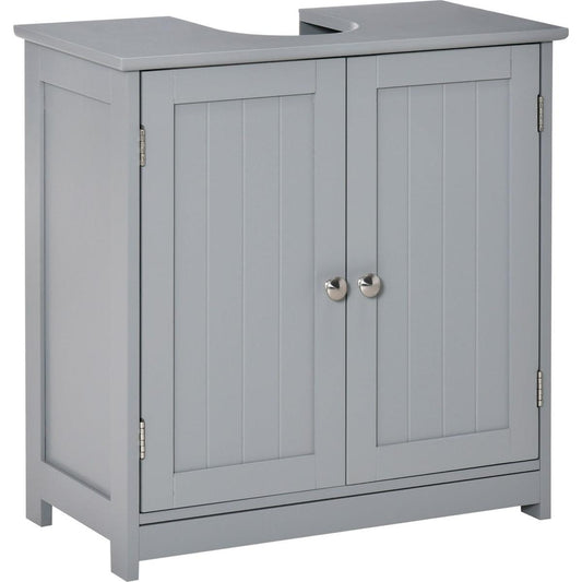 kleankin Pedestal Sink Storage Cabinet, Vanity Base Cabinet, Under Sink Bathroom Cabinet with U-shape Cut-Out and Adjustable Internal Shelf, Gray