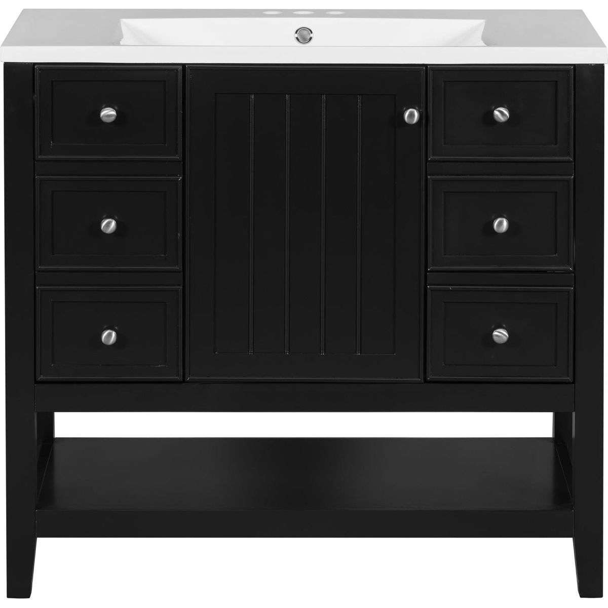 36" Bathroom Vanity with Sink Combo, One Cabinet and Three Drawers, Solid Wood and MDF Board, Black