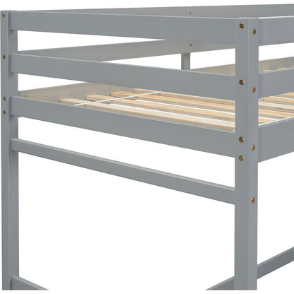 Twin High Loft Bed with Ladder landing Platform, Ladders, Guardrails,Grey