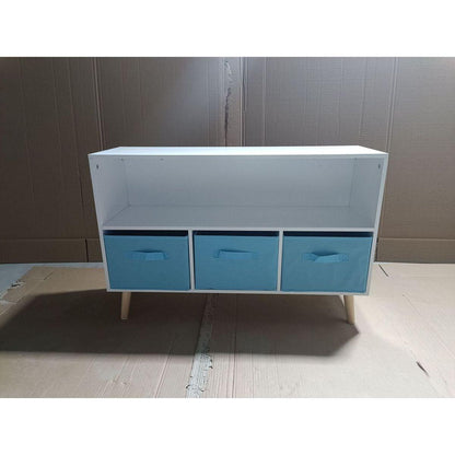 Kids bookcase with Collapsible Fabric Drawers, Children's Book Display, Toy Storage Cabinet Organizer, White/Blue