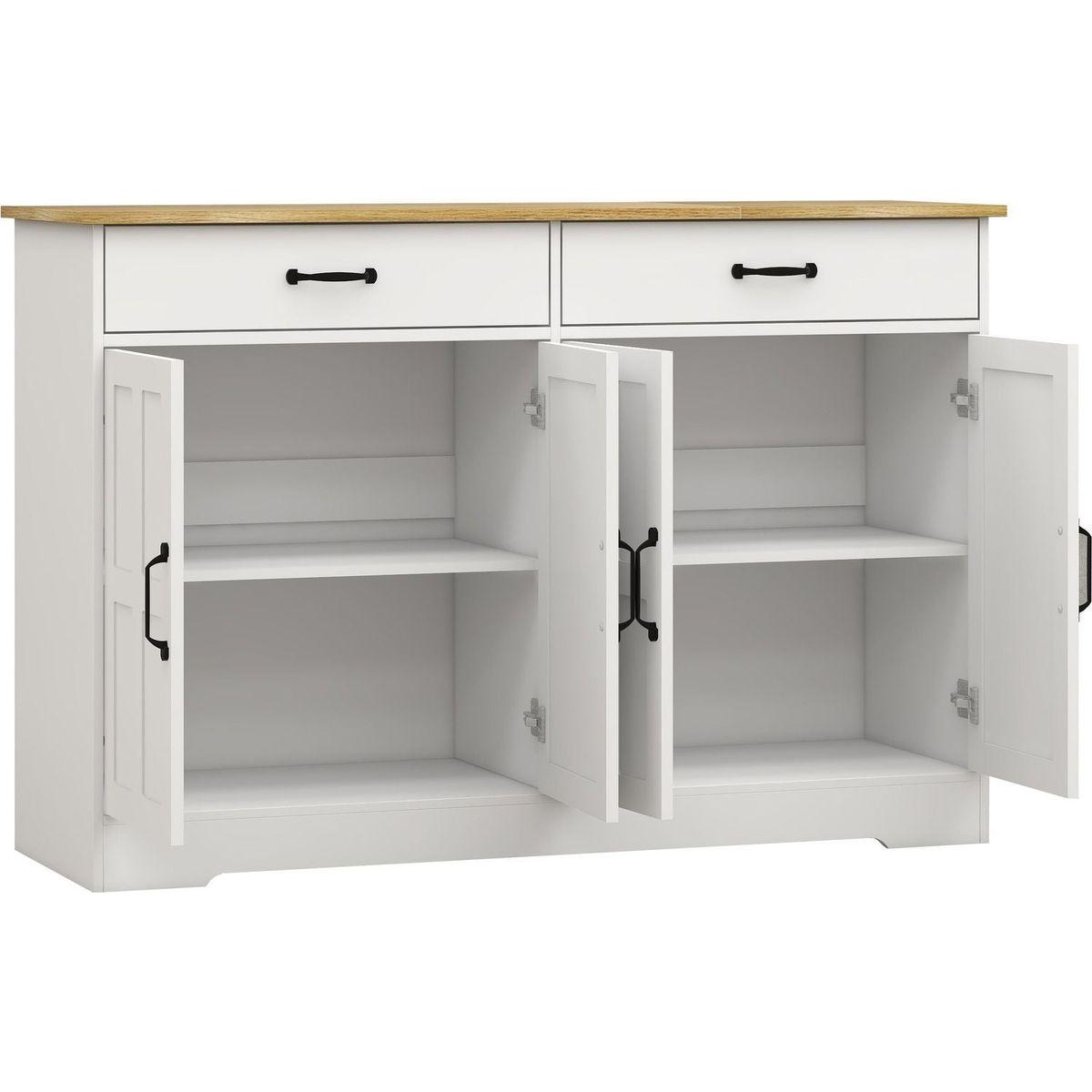 47.95" Farmhouse Buffet Cabinet Storage Sideboard with 2 Drawers and 4 Doors for Dining Living Room Kitchen Cupboard-White