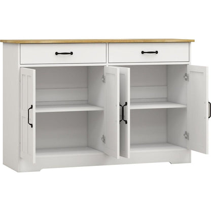 47.95" Farmhouse Buffet Cabinet Storage Sideboard with 2 Drawers and 4 Doors for Dining Living Room Kitchen Cupboard-White