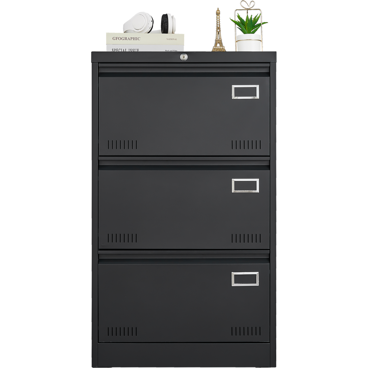 Filing Cabinet Lateral File Cabinet 3 Drawer, Blcak Locking Metal File Cabinets Three Drawer, Office Filing Cabinet with Lock Drawers for Home Office/Legal/Letter/A4/F4