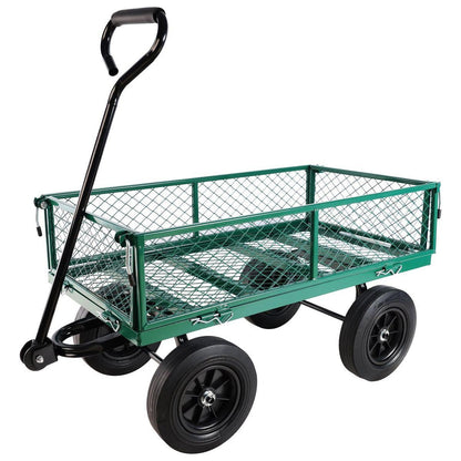 (Green solid wheels wagon cart) Solid wheels Tools cart Wagon Cart Garden cart trucks make it easier to transport firewood