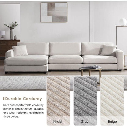 134x54"Oversized Corduroy Sectional Sofa,L Shaped Cloud Couch with USB Charging Port,Cup Holder,Deep Seat Sofa Bed with 50" Chaise,Comfy Indoor Furniture for Living Room,3 Colors