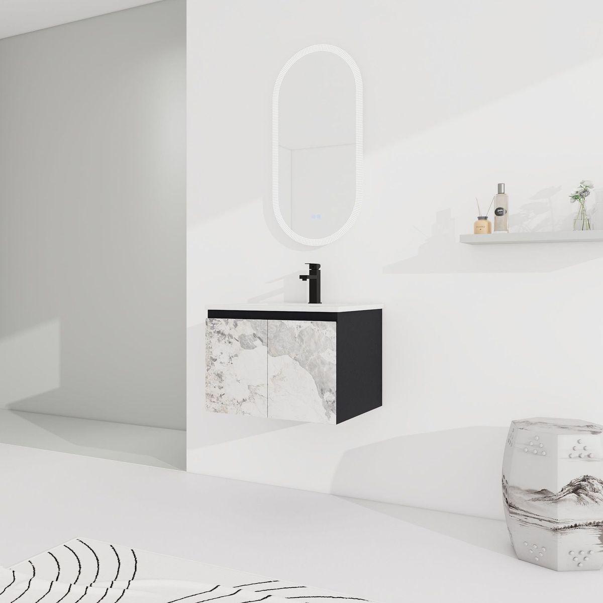 24" Floating Wall-Mounted Bathroom Vanity With Ceramics Sink & Soft-Close Cabinet Door, KD-Package