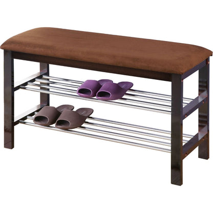 Wood Shoe Bench with Chocolate Microfiber Seat, Espresso