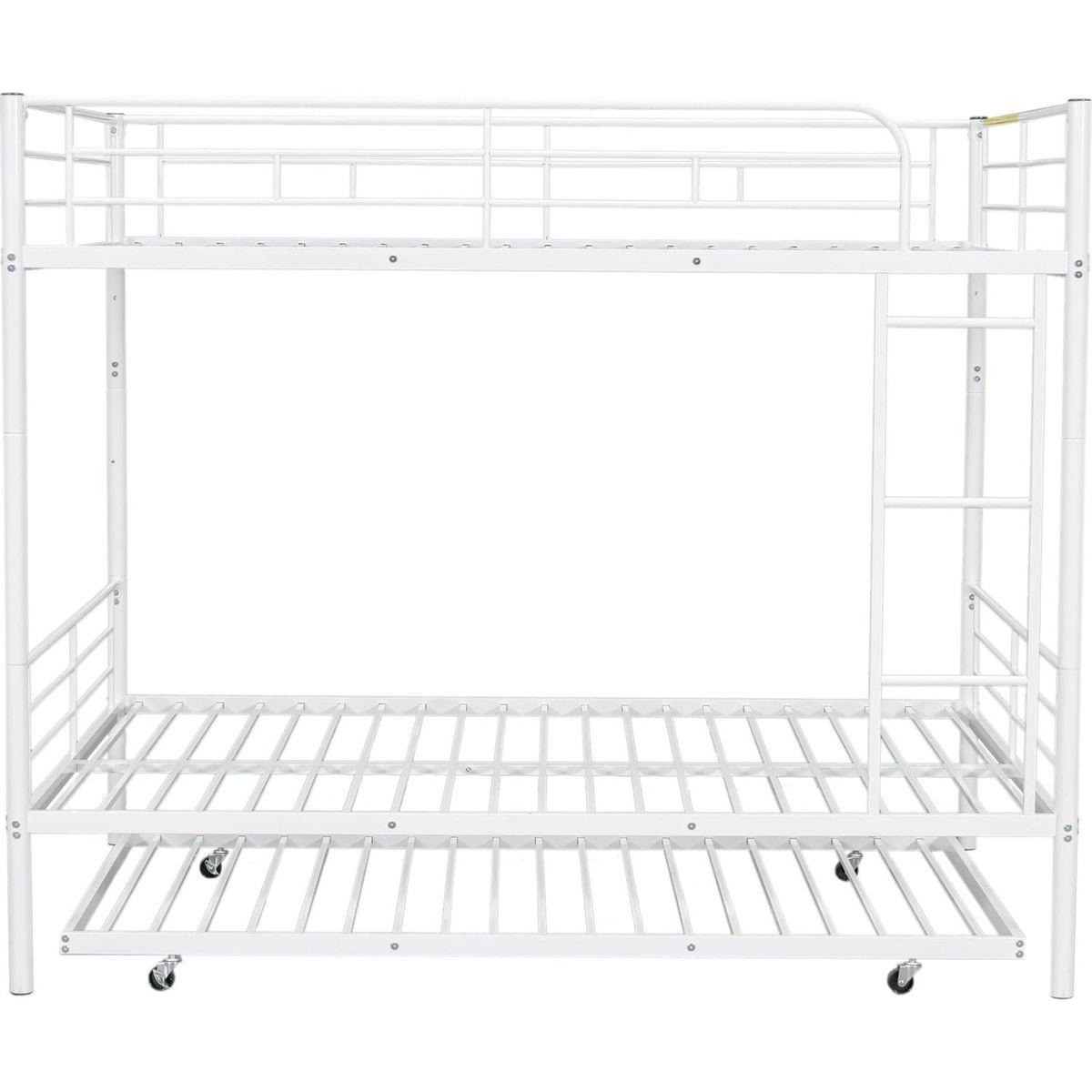 Full Over Full Metal Bunk Bed with Trundle, White