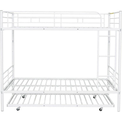 Full Over Full Metal Bunk Bed with Trundle, White