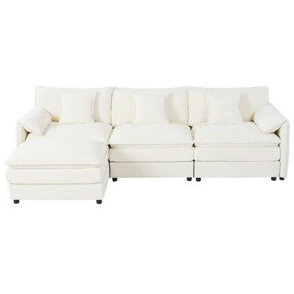 Modular Sectional Sofa Oversized Deep Seat L Shaped Couch Set with Movable Ottoman Beige Chenille