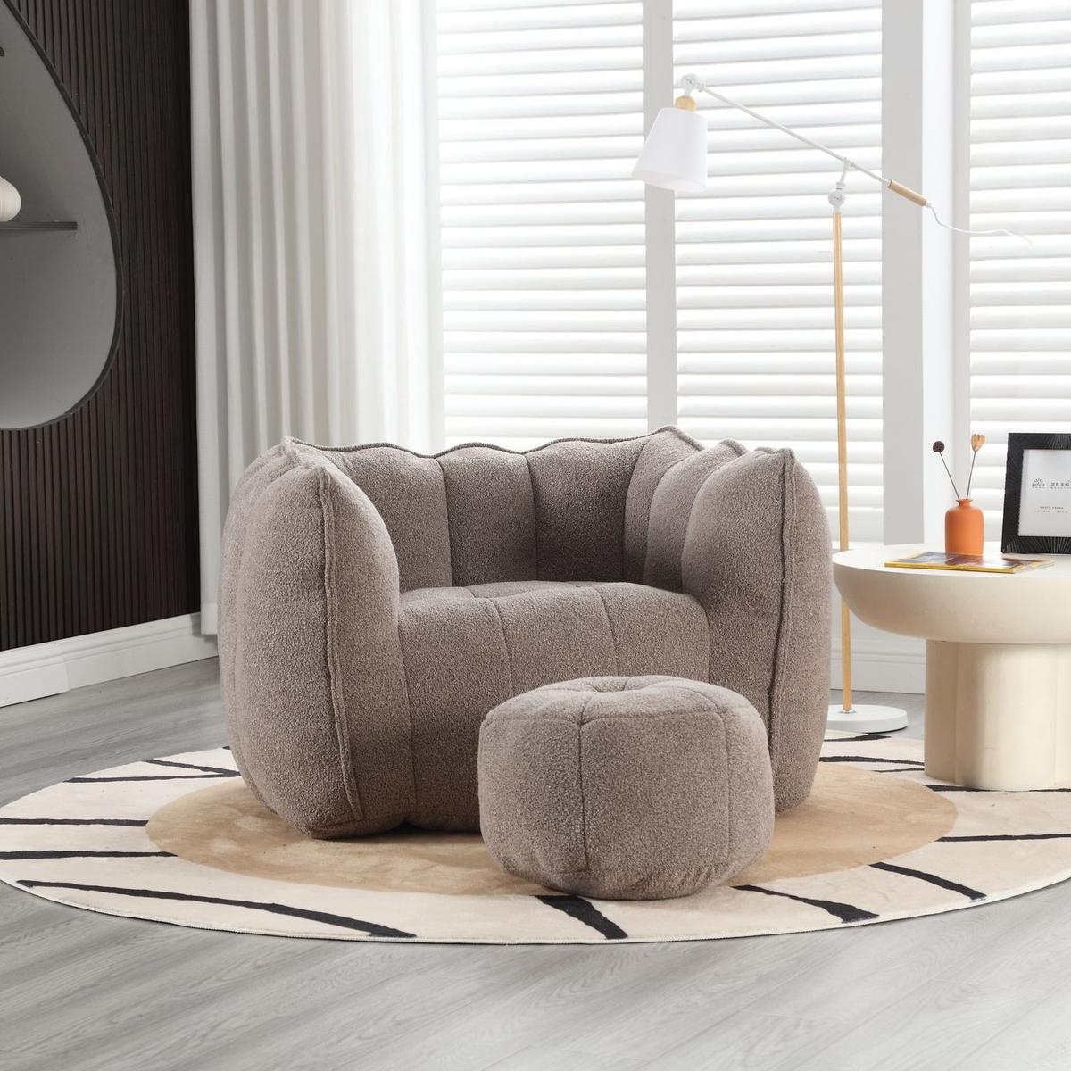 Soft Bean Bag Chair with High Resilient Foam(Chips)for living room and bedroom,Comfortable Square Lazy Sofa with Footstool, Cover for Adults to Gaming, Reading, and Watching TV - Streamdale Furniture