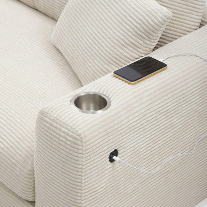 134x54"Oversized Corduroy Sectional Sofa,L Shaped Cloud Couch with USB Charging Port,Cup Holder,Deep Seat Sofa Bed with 50" Chaise,Comfy Indoor Furniture for Living Room,3 Colors