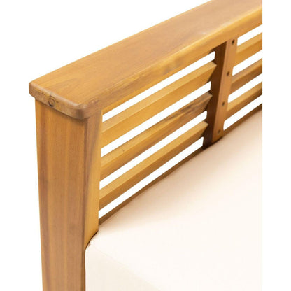 Teak Acacia Wood Loveseat and Coffee Table Set with Cream Cushions
