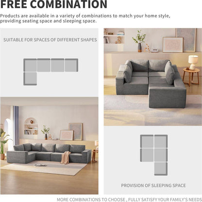 116x116" Modular L Shaped Sectional Sofa,Luxury Floor Couch Set,Upholstered Indoor Furniture,Foam-Filled Sleeper Sofa Bed for Living Room,Bedroom,5 PC Free Combination,3 Colors