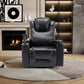 270 Degree Swivel PU Leather Power Recliner Individual Seat Home Theater Recliner with Surround Sound, Cup Holder, Removable Tray Table, Hidden Arm Storage for Living Room, Black