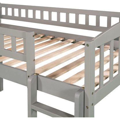 Twin size Loft Bed with Slide and Ladder, Gray