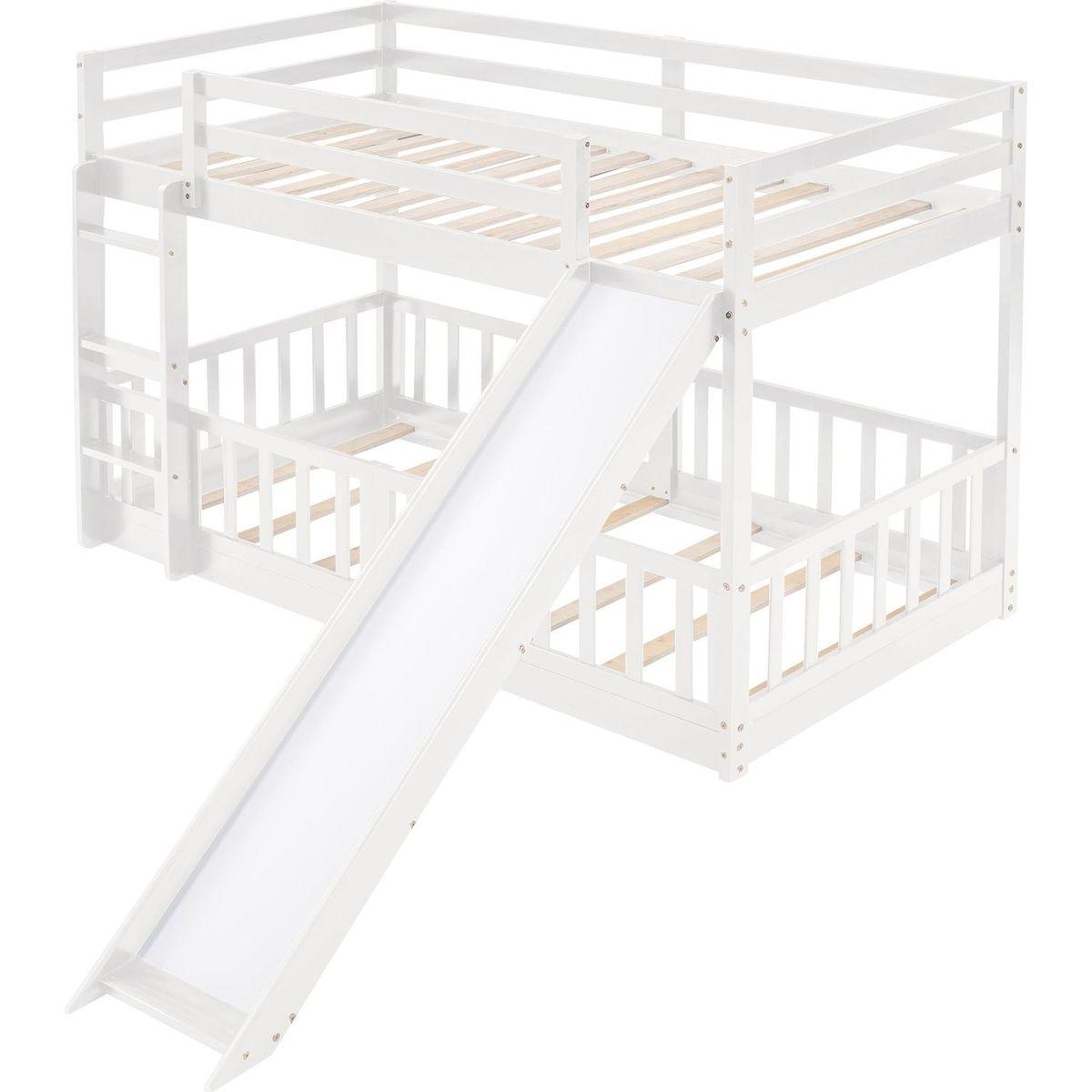 Twin Over Twin Bunk Bed with Slide and Ladder, White
