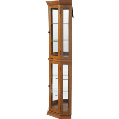 Corner Curio Cabinet with Lights, Adjustable Tempered Glass Shelves, Mirrored Back, Display Cabinet,Oak (E26 light bulb not included)