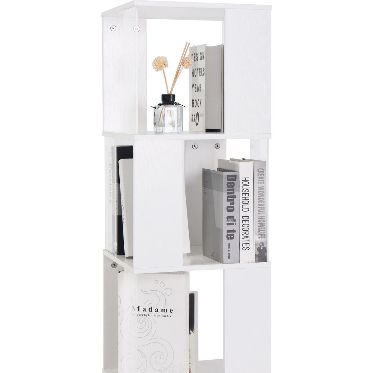 6 tier Rotating Bookshelf, Floor Rack Simple Bookcase with Acrylic plate Student Multi-Function Creative Bookshelf for Living Room