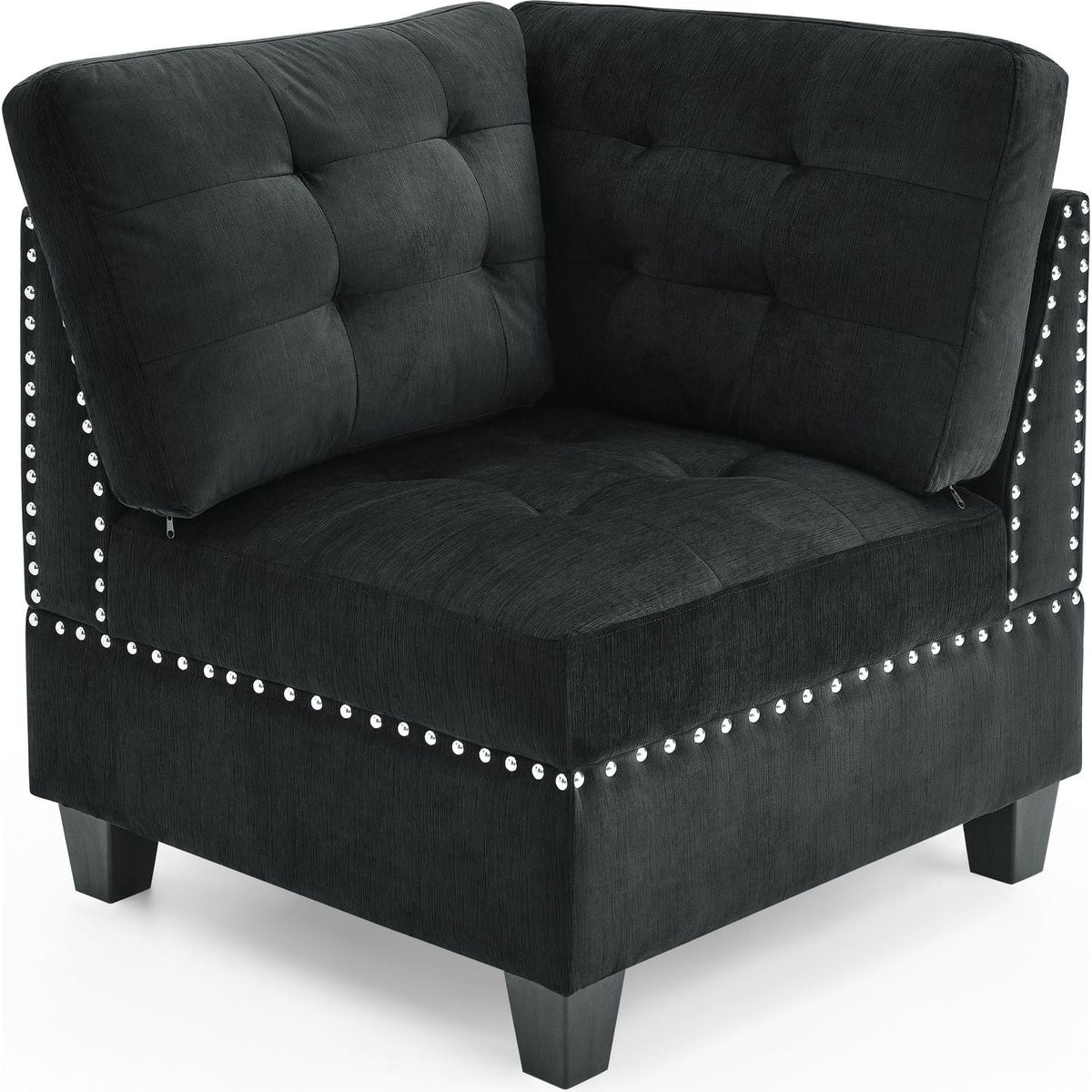 L shape Modular Sectional Sofa,DIY Combination,includes Three Single Chair and Three Corner, Black Velvet.